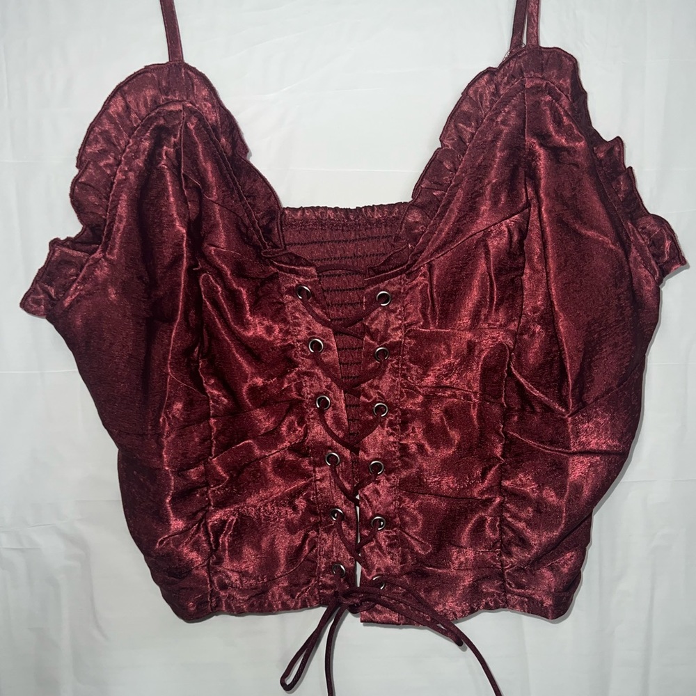 Satin Lace-up Crop Top